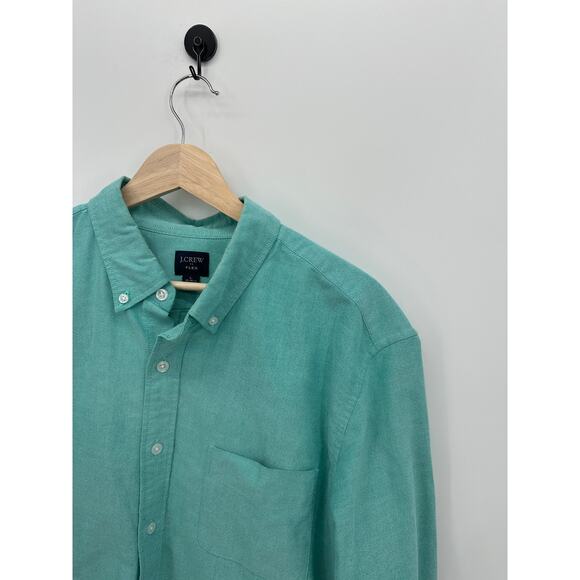 J. Crew Mens Flex Blue Green Button Down Dress Shirt Size L 16-16.5 Preppy - Picture 4 of 7